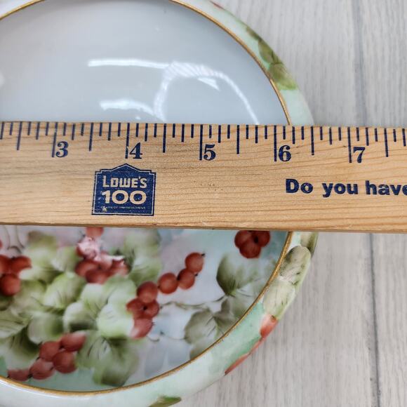 VTG Czech China Serving Bowl 6" Hand Painted Signed Grapes Leaves Gold Trim - Picture 9 of 10